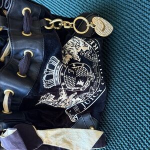 Juicy Couture Black Velvet Bag with Gold Heart Charm
